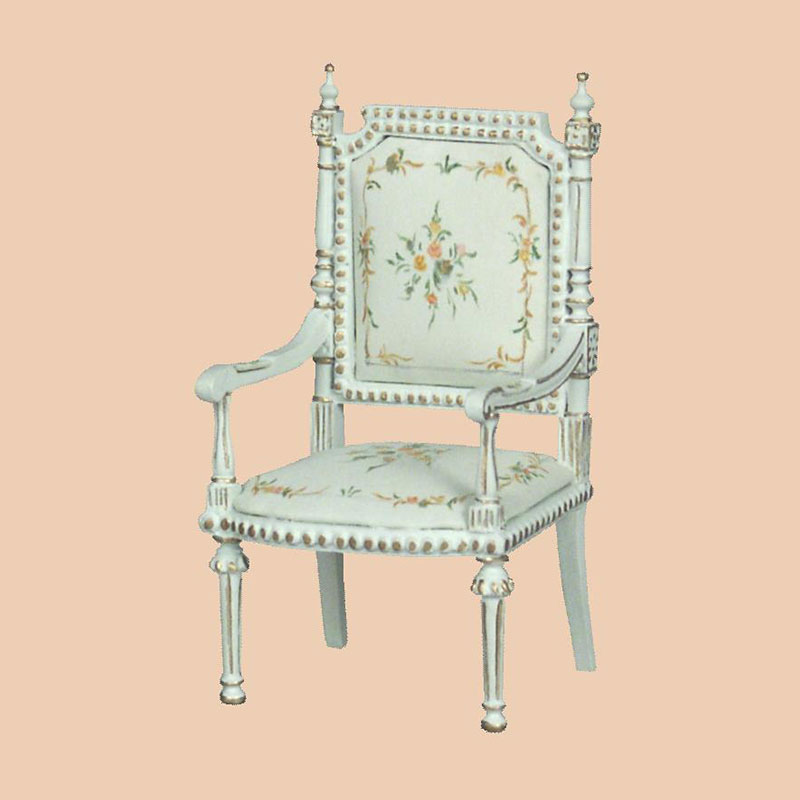 Chaise accoud L XVI ivoire fl-doss droit, Meubles de collection Trianon