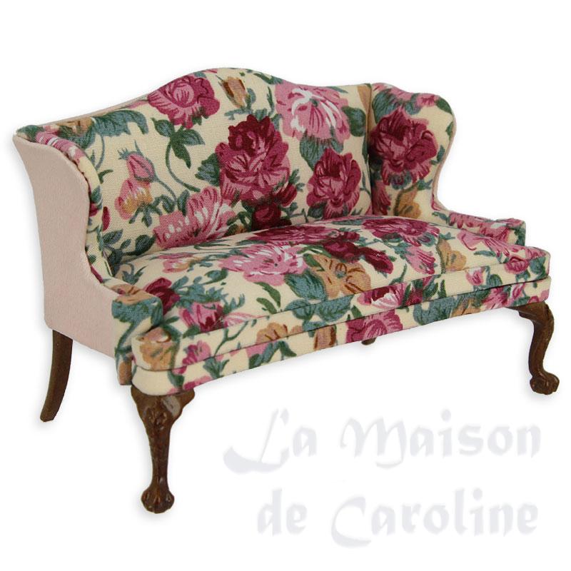 Sofa noyer-tissu fleuri meuble de collection Trianon 1/12