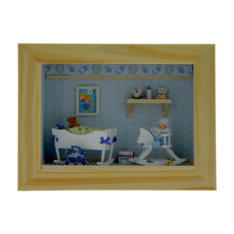 Petite vitrine en kit Chambre bébé bleue, Maisons de Poupées et vitrines