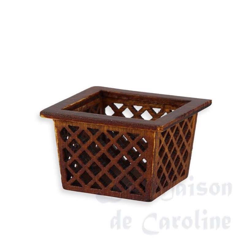 Caisse bois ajouree, brun miniature 1/12