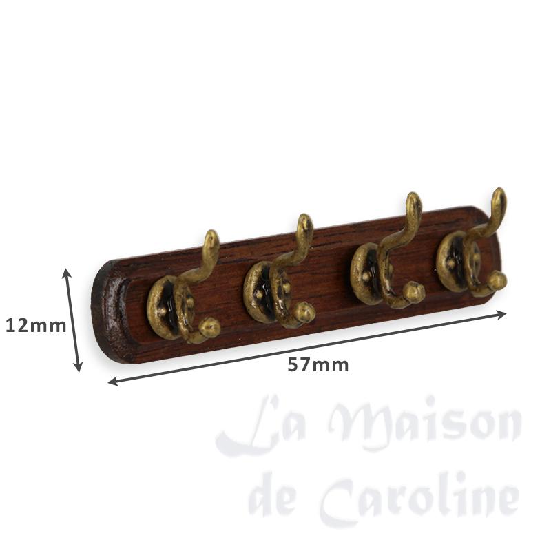 Porte manteau en bois et crochets laiton meuble miniature 1/12 photo 2