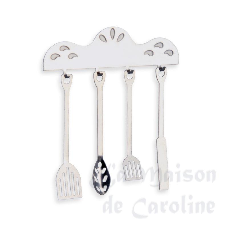 Set 4 ustensiles cuisine support argent, Ustencils de cuisine