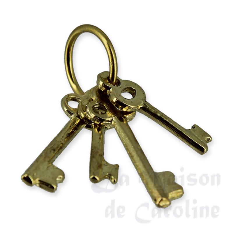 Set 4 clefs dorées sur anneau, Elément de construction pour maison de poupées