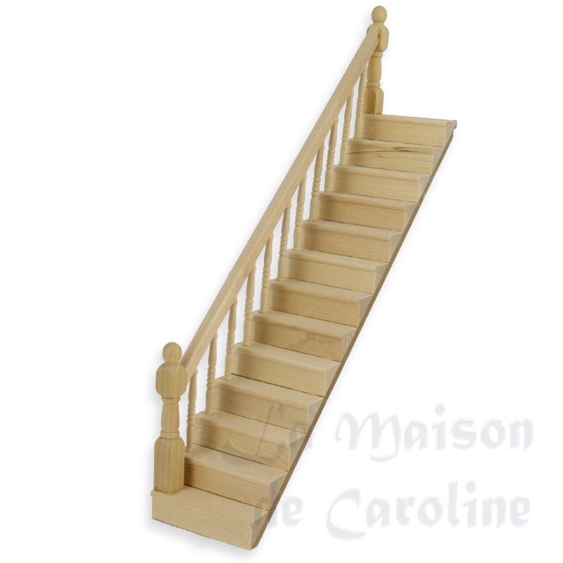 Escalier rampe à gauche non verni pour maisons de poupées 1/12
