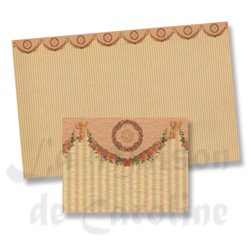 Papier peint raye rose avec frise pour maisons de poupées 1/12 Papier peint raye rose avec frise pour maisons de poupées 1/12