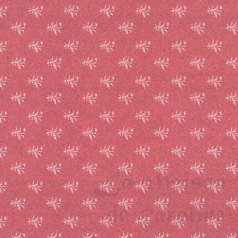 Véritable Papier peint rouge/bouquets blancs pour maisons de poupées 1/12