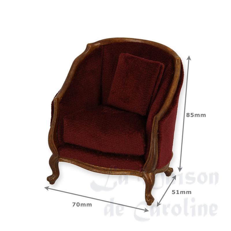 Fauteuil Louis XV noyer tissus violine meuble de collection Trianon 1/12 Fauteuil Louis XV noyer tissus violine meuble de collection Trianon 1/12