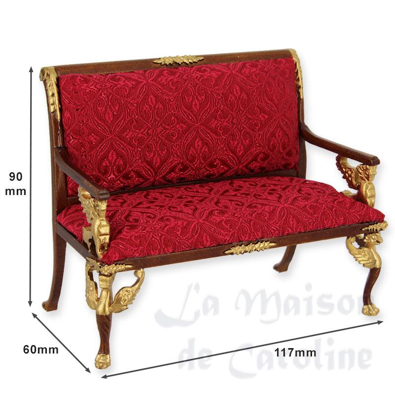Sofa Empire noyer et or tissus rouge meuble de collection Trianon 1/12 photo 2