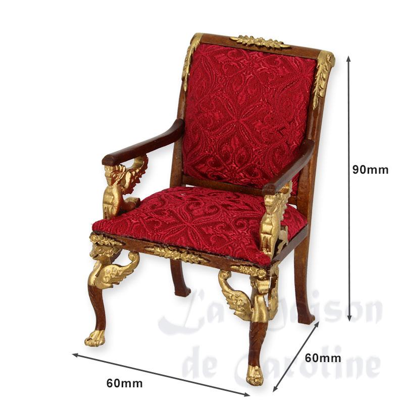 Fauteuil Empire noyer et or tissus rouge meuble de collection Trianon 1/12 photo 2