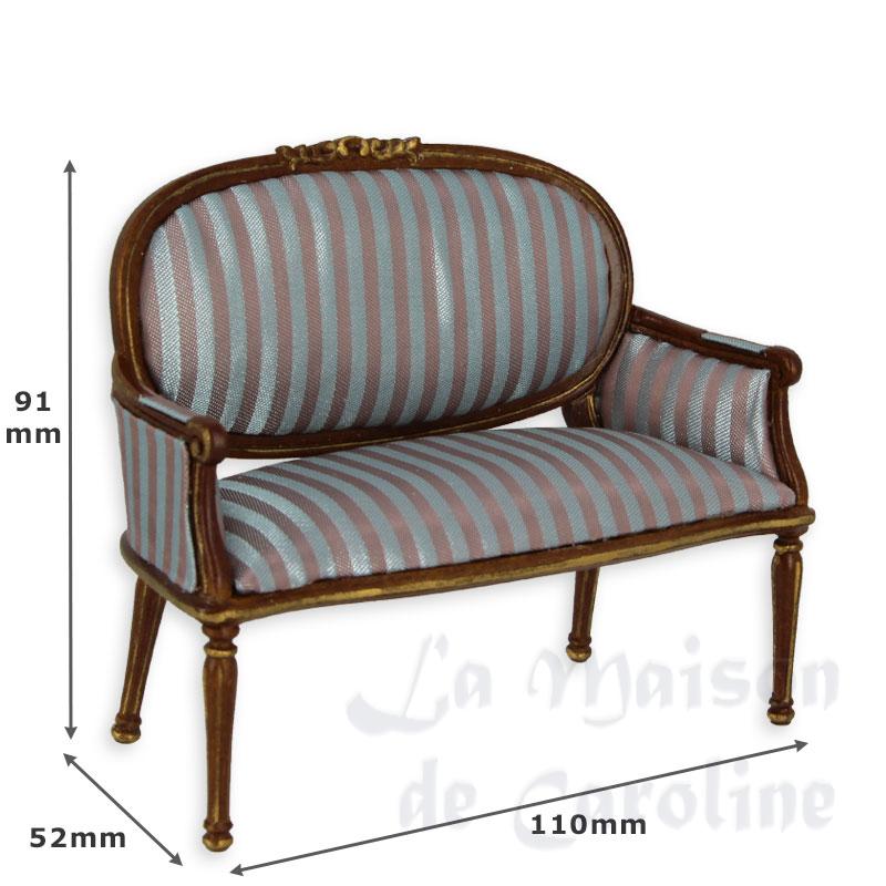 Sofa Louis XVI noyer-raye bleu et or Bilder 1