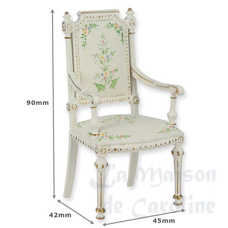 Chaise avec accoudoirs Louis XVI ivoire fleurs Bilder 1