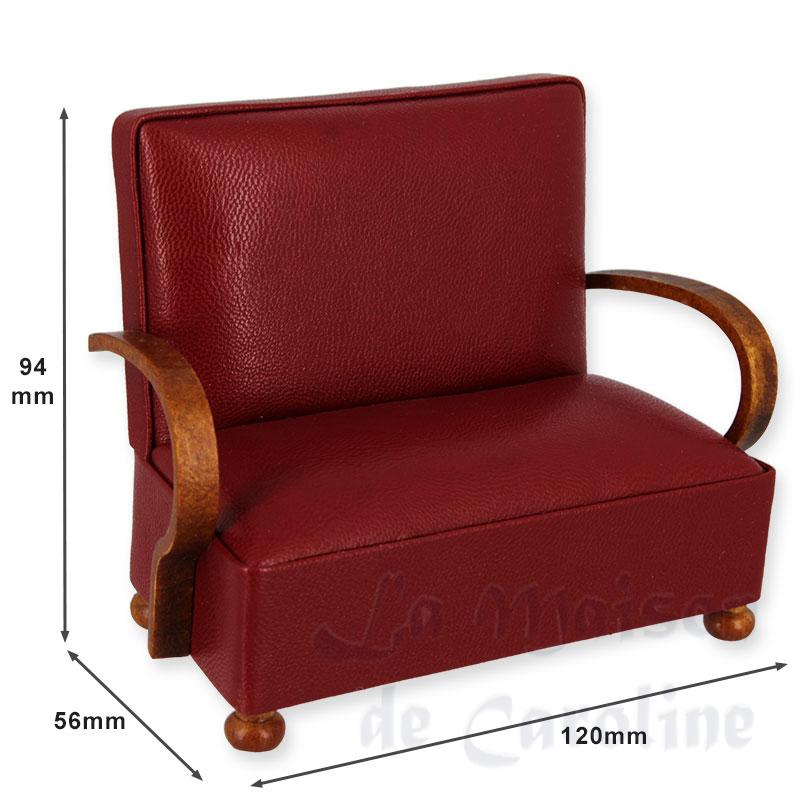 Sofa Art Deco noyer cuir rouge meuble de collection Trianon 1/12 photo 2