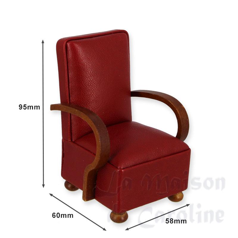 Fauteuil Art Deco noyer/cuir rouge meuble de collection Trianon 1/12 photo 2