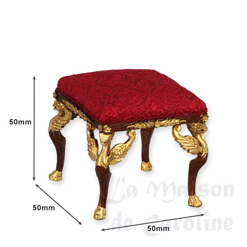 Pouf Empire noyer-or tissus rouge meuble de collection Trianon 1/12 photo 2