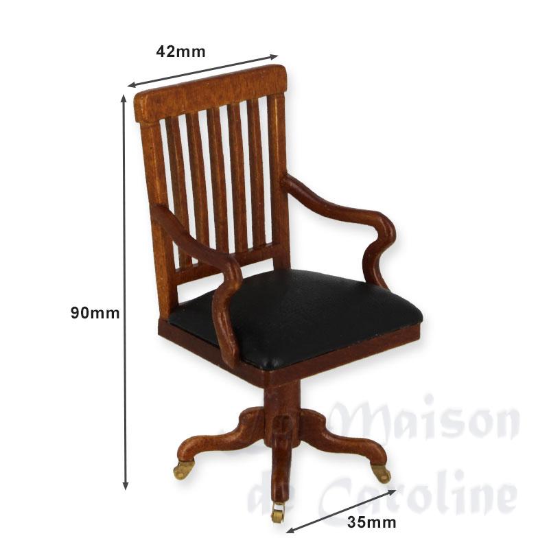 Chaise de bureau tissus cuir noir à roulettes meuble de collection Trianon 1/12 photo 2