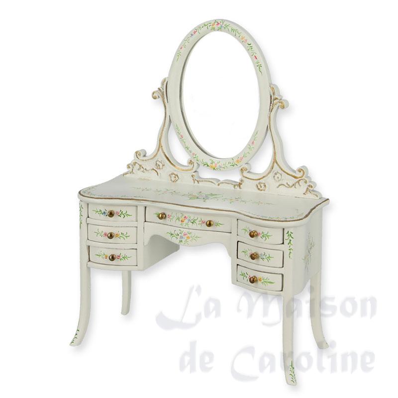 Coiffeuse Louis XV ivoire-fleurs, Meubles de collection Trianon