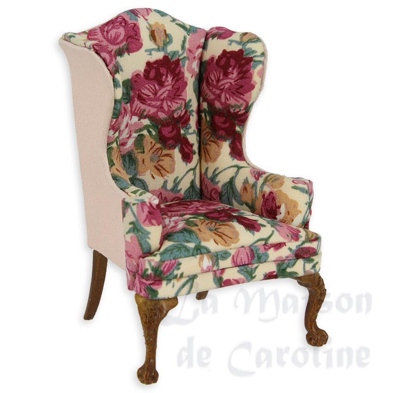 Fauteuil noyer-tissu fleuri meuble de collection Trianon 1/12