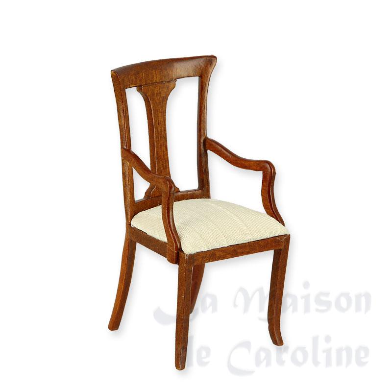 Chaise à accoudoirs Louis Philippe tissus beige, Meubles de collection Trianon