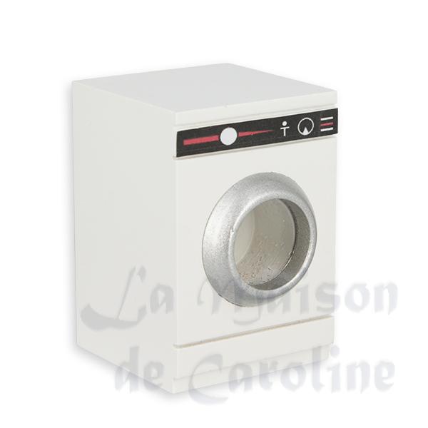 Lave-linge blanc en bois avec hublot meuble miniature 1/12