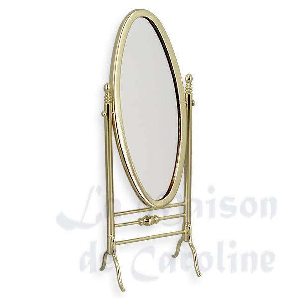 Miroir oval pivotant laiton dore meuble miniature 1/12