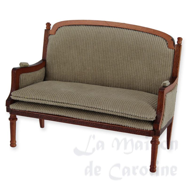 Sofa Louis XVI merisier velours gris-beige, Meubles