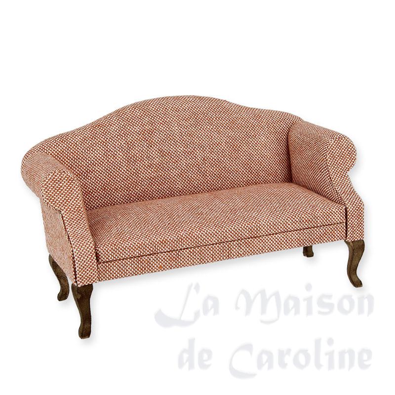 Sofa Louis XV teinté tissu pêche, Meubles