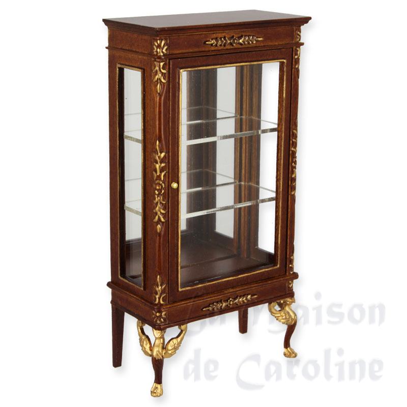 Vitrine Empire noyer-or avec miroir meuble de collection Trianon 1/12 Vitrine Empire noyer-or avec miroir meuble de collection Trianon 1/12