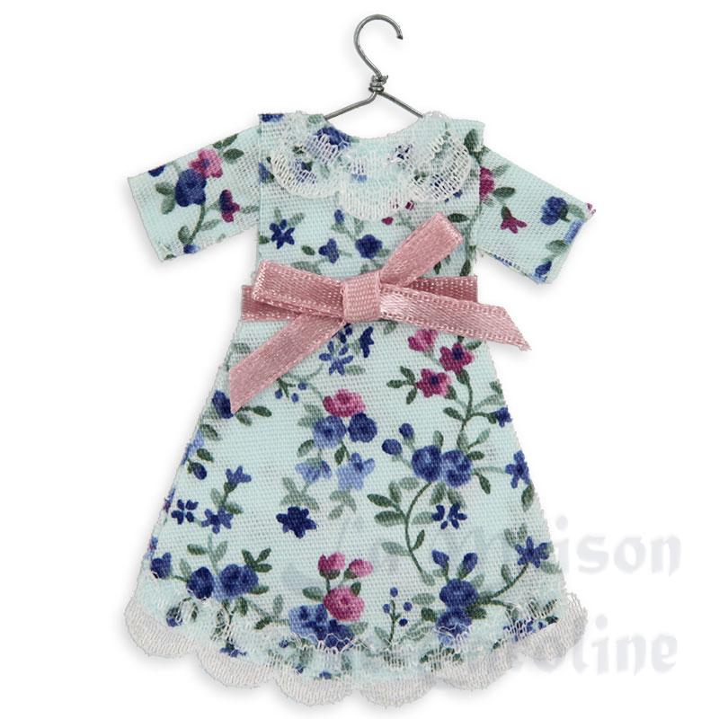 robe de fillette à fleurs violettes avec noeud rose sur cintre miniature 1/12