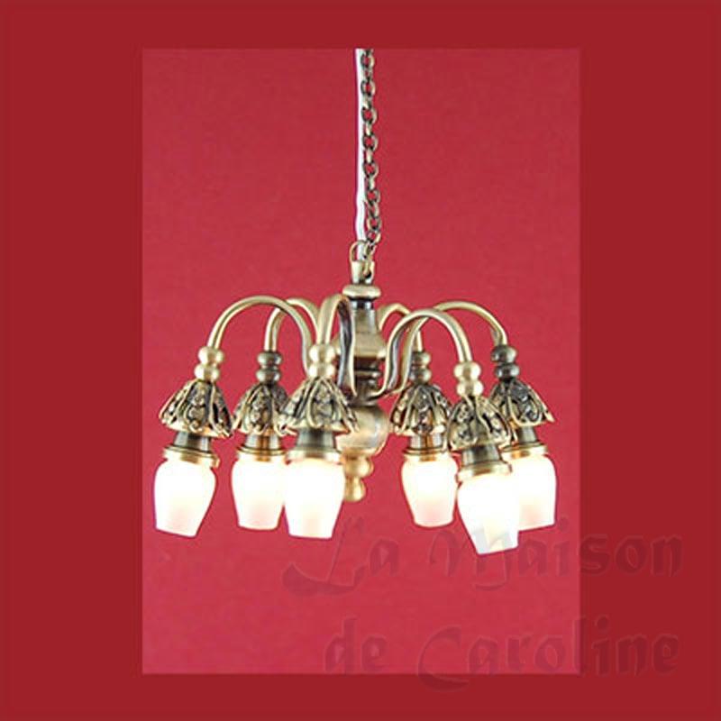 Lustre 12V CLIP Antique 6 Flûtes pour maisons de poupées 1/12