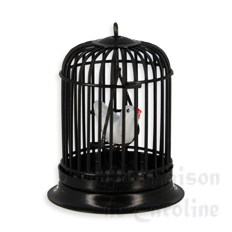 cage à oiseau ronde noire avec oiseau 1:12e miniature 1/12