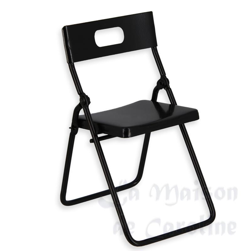 chaise pliante en metal noire miniature 1:12e meuble miniature 1/12