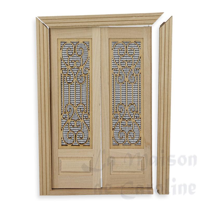 Double-porte d'entrée nature A RECOLLER pour maisons de poupées 1/12 Double-porte d'entrée nature A RECOLLER pour maisons de poupées 1/12