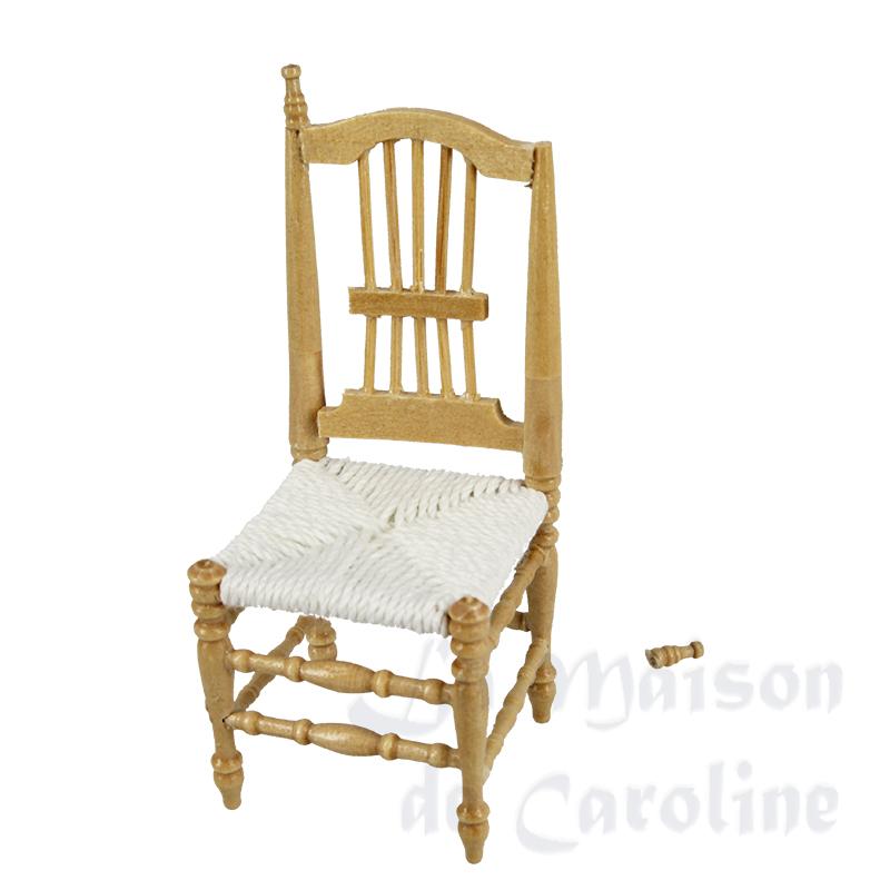 Chaise chene clair OREILLE SUPERIEURE A RECOLLER meuble miniature 1/12