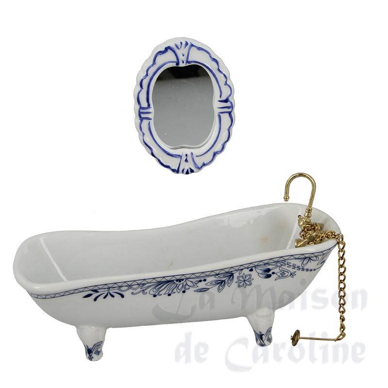 Salle de bain Bleue 2 pcs meuble miniature 1/12 Salle de bain Bleue 2 pcs meuble miniature 1/12