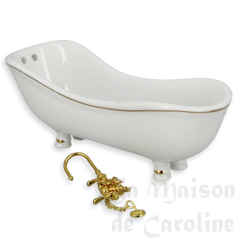 Baignoire blanche porcelaine filet doré 1/12 Baignoire blanche porcelaine filet doré 1/12