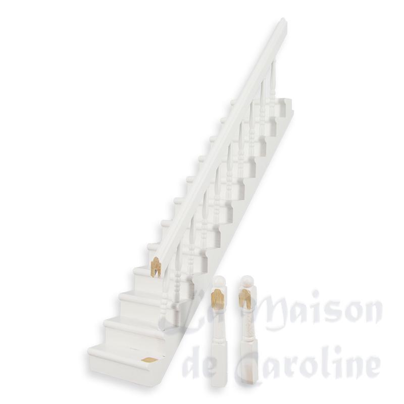 Escalier rampe à droite, blanc - 2 poteaux détachés - pour maisons de poupées 1/12 Escalier rampe à droite, blanc - 2 poteaux détachés - pour maisons de poupées 1/12