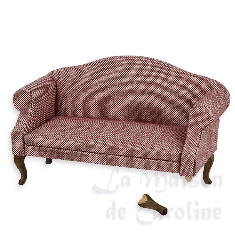 Sofa Louis XV teinté tissu violine - 1 pied cassé - meuble miniature 1/12