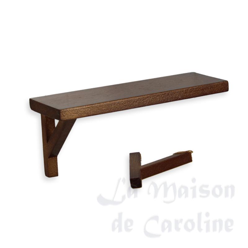 Etagère noyer - 1 support décollé - meuble miniature 1/12 Etagère noyer - 1 support décollé - meuble miniature 1/12