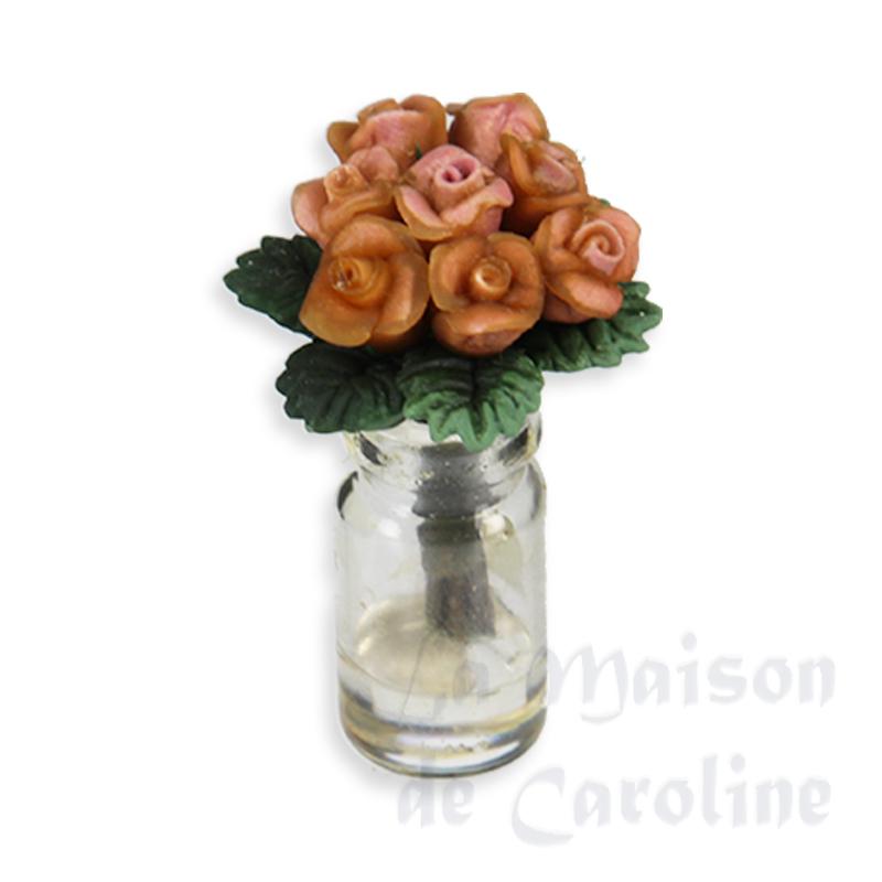 Bouquet de roses foncées dans vase - traces de colle - miniature 1/12 Bouquet de roses foncées dans vase - traces de colle - miniature 1/12