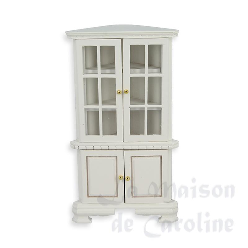 Deux corps d'angle blanc - poignées décalées - meuble miniature 1/12 Deux corps d'angle blanc - poignées décalées - meuble miniature 1/12