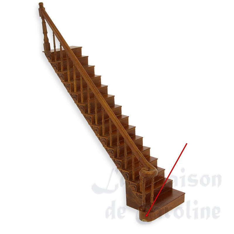 Escalier droit merisier - abimé -, rampe à droite pour maisons de poupées 1/12