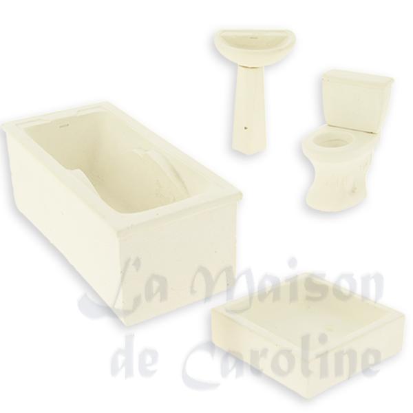 Salle de bain blanche 4 pcs - traces de colle - miniature 1/12 Salle de bain blanche 4 pcs - traces de colle - miniature 1/12