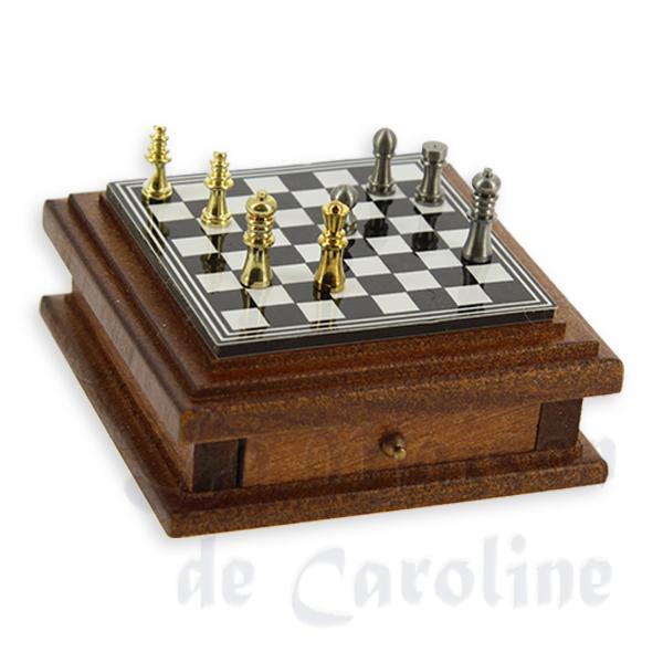 Jeu d'échecs - non magnétique - avec tiroir merisier miniature 1/12