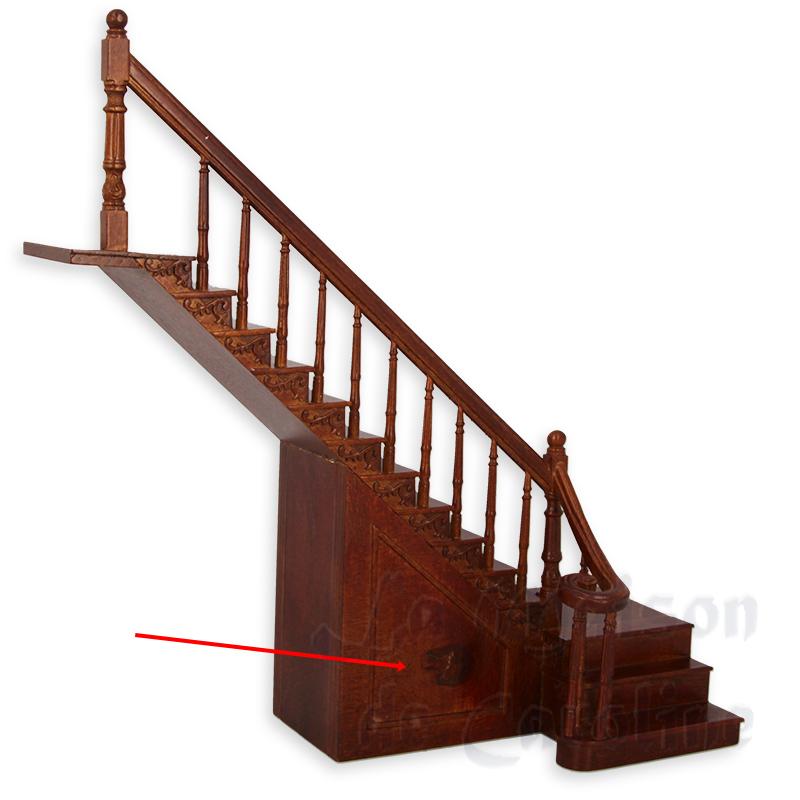 Escalier d'angle merisier,rampe à gauche - peinture de moyenne qualité - pour maisons de poupées 1/1