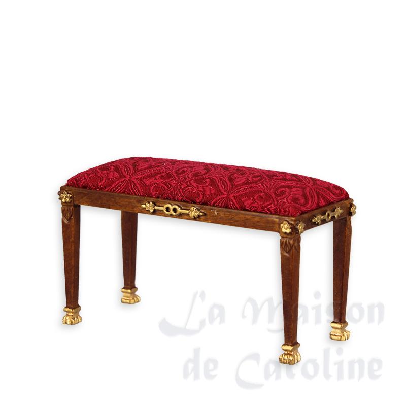 Banquette Empire noyer-or tissus rougemeuble de collection Trianon 1/12