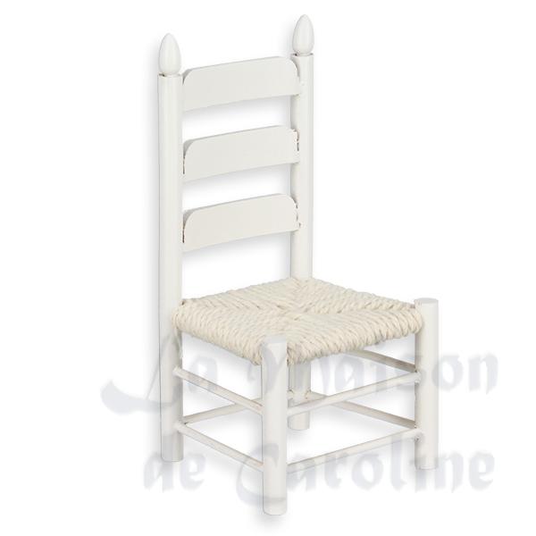 Chaise paillee blanche meuble miniature 1/12