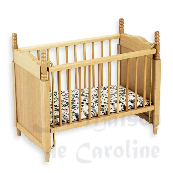 Lit d enfant chene clair meuble miniature 1/12 Lit d enfant chene clair meuble miniature 1/12