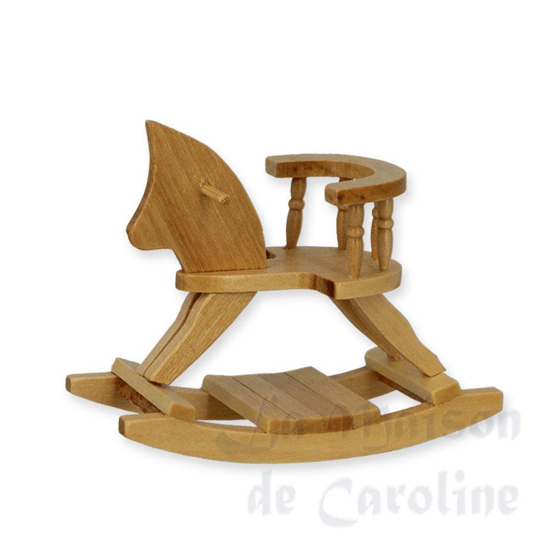 Cheval a bascule chene clair meuble miniature 1/12