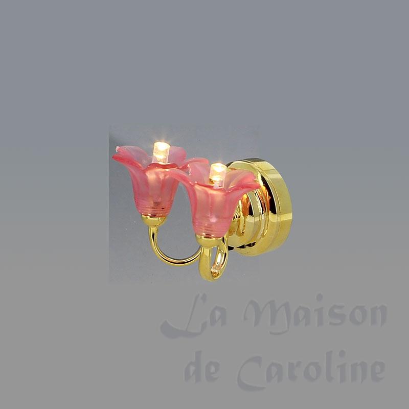 Applique LED Deux Tulipes Rose pour maisons de poupées 1/12