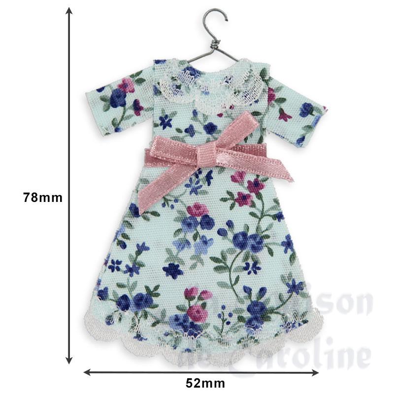 robe de fillette à fleurs violettes avec noeud rose sur cintre miniature 1/12